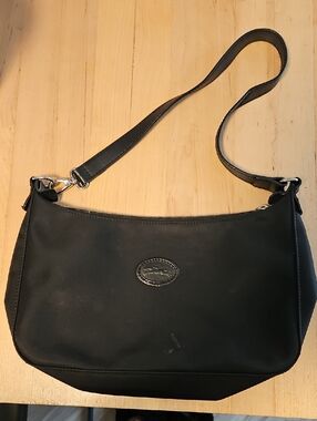Longchamp Black Nylon Shoulder Bag with Leather Trim